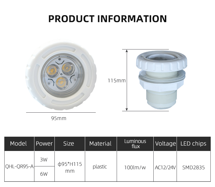 QR95-A 3w 6w 9w Embedded LED swimming pool lights