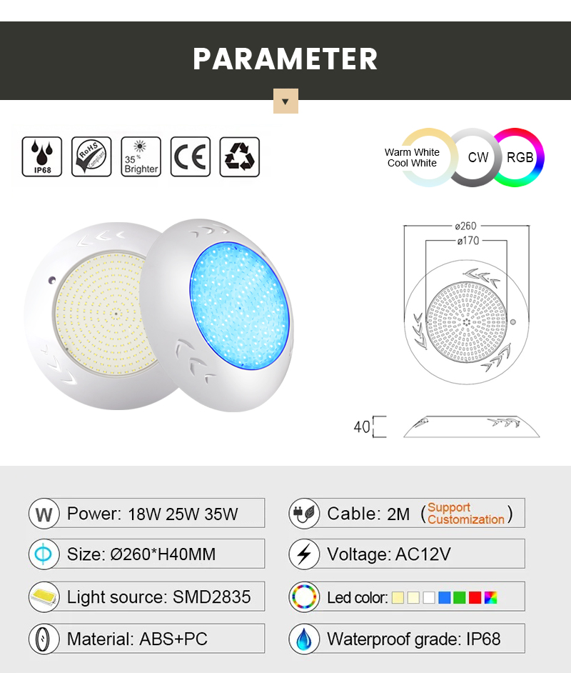 YC260-AP RGB 18w 25w 35w Resin Filled LED Swimming Pool Light YC260-AP RGB 18w 25w 35w Resin Filled LED Swimming Pool Light