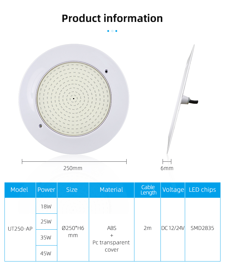 UT250-AP 6mm 18w 25w 35w Ultra Thin Led Swimming Pool Light UT250-AP 6mm 18w 25w 35w Ultra Thin Led Swimming Pool Light