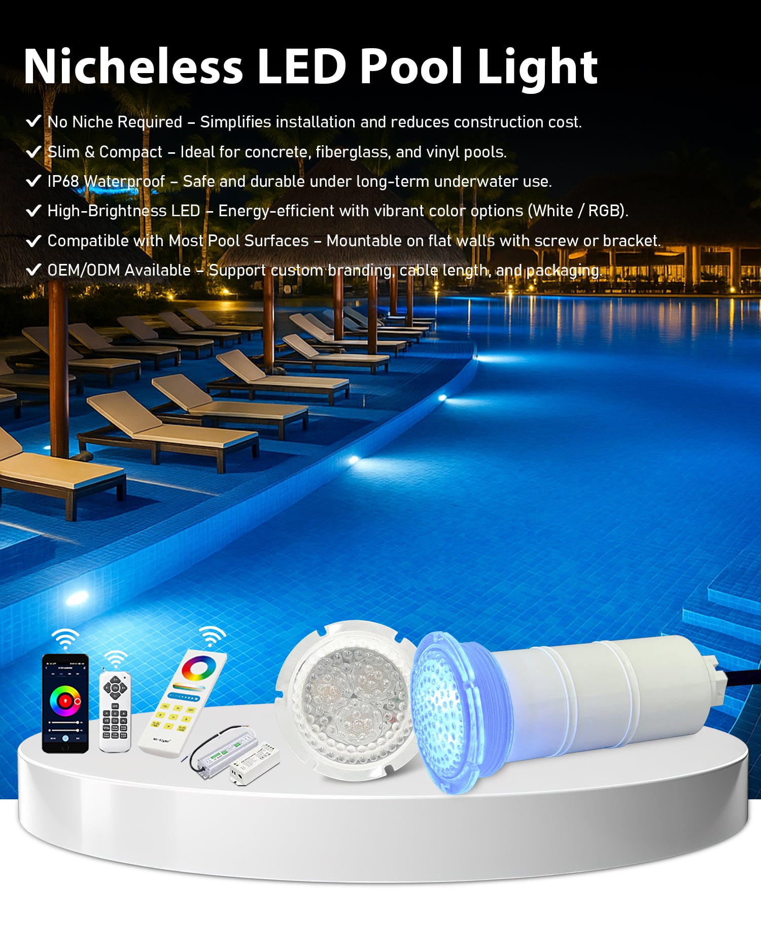 Nicheless Pool Light